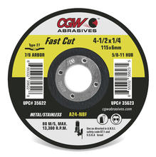 CGW Abrasives 35657 - Fast Cut 1/4" Depressed Center Grinding Wheels